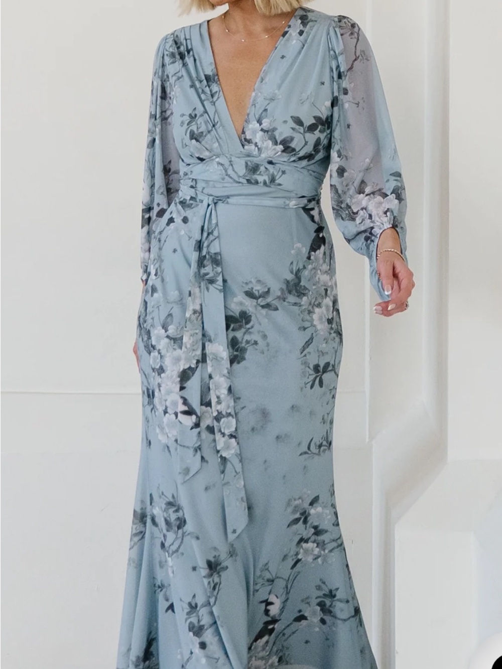 Baltic Born Dusty Blue Floral Wrap Maxi Dress